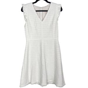 Rebecca Taylor 4 Snow Tweed V Neck Sleeveless Dress Striped Motif Cotton White
